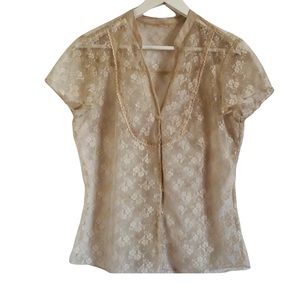 Lace Blouse Button Down Short Sleeve